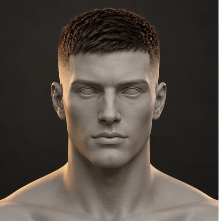 Render 3D Crew Cut + Mid Fade