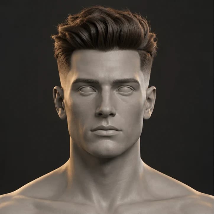 Render 3D Modern Quiff + Mid Fade