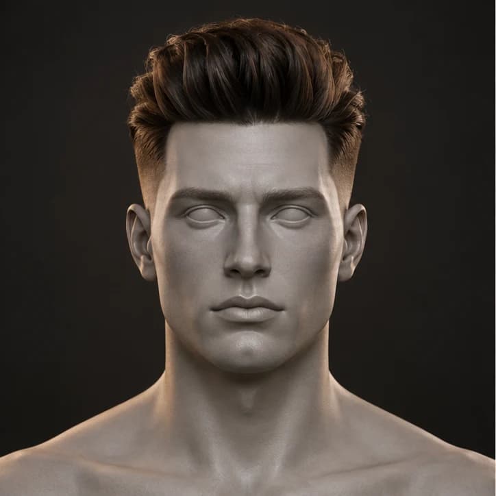 Render 3D Pompadour + Low Fade