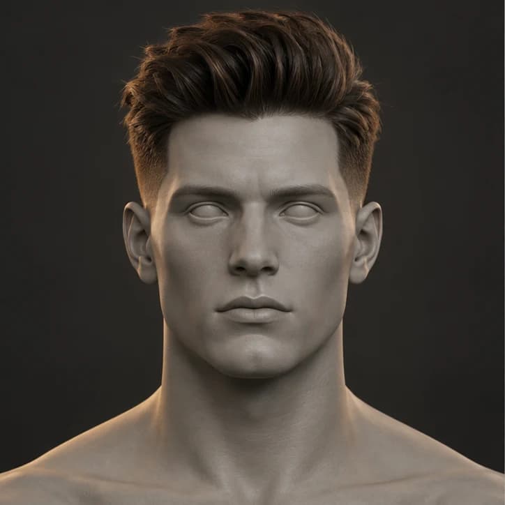 Render 3D Modern Quiff + Low Taper