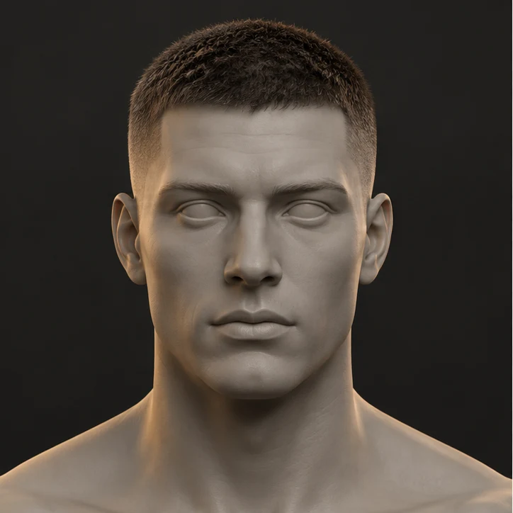 Render 3D depan Buzz Cut
