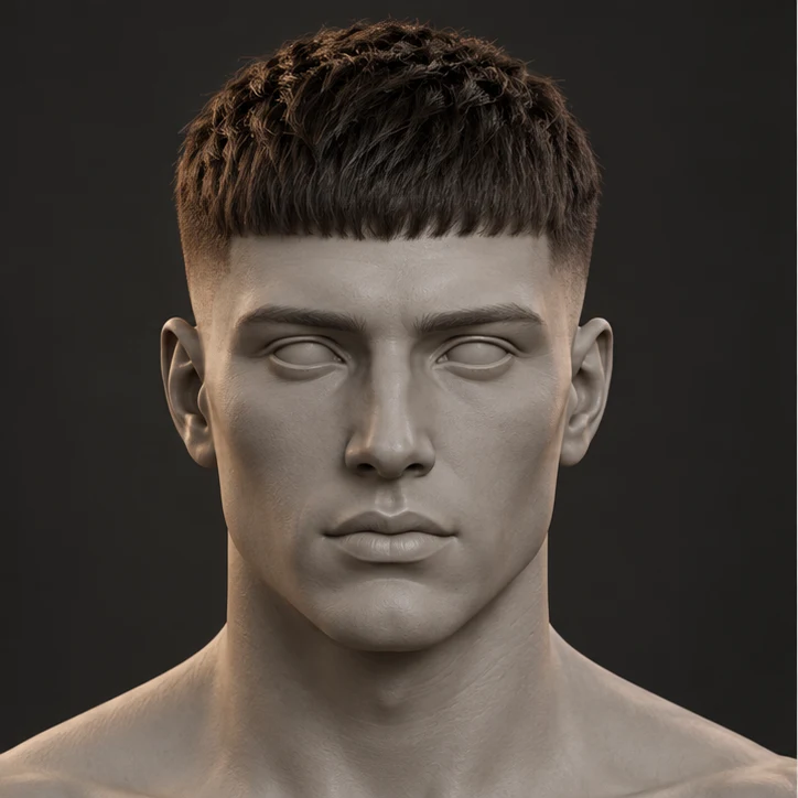 Render 3D depan Caesar Cut