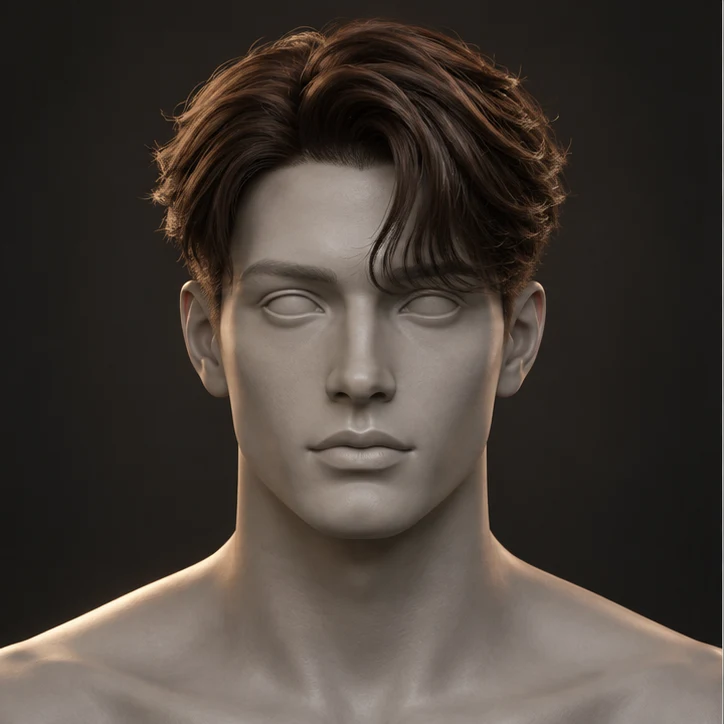 Render 3D depan Comma Hair
