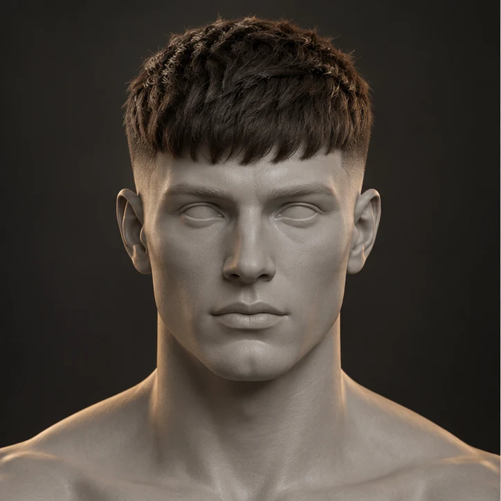 Render 3D depan French Crop + Low Fade