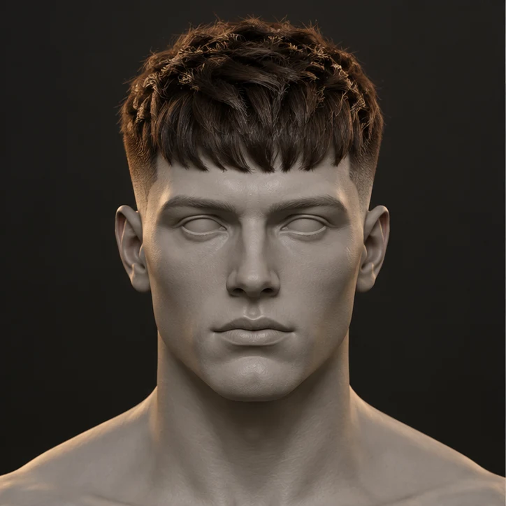 Render 3D depan French Crop + Mid Fade