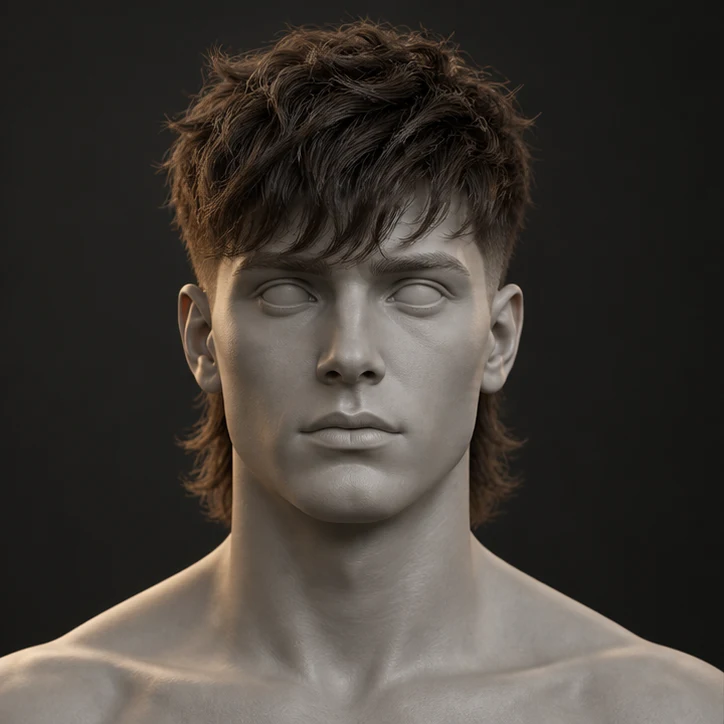 Render 3D depan Modern Mullet
